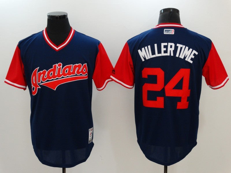Custom Fan-Made Andrew Miller Miller Time Cleveland Guardians #24 Navy 2017 Baseball Jersey
