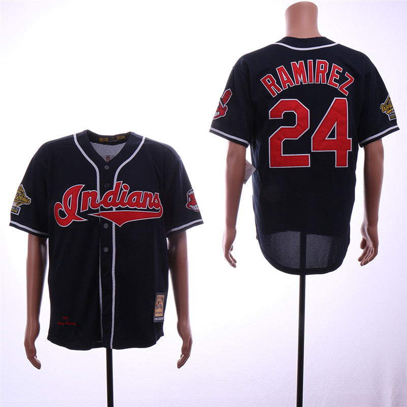Custom Fan-Made Manny Ramirez Cleveland Guardians #24 Navy 1995 Baseball Jersey