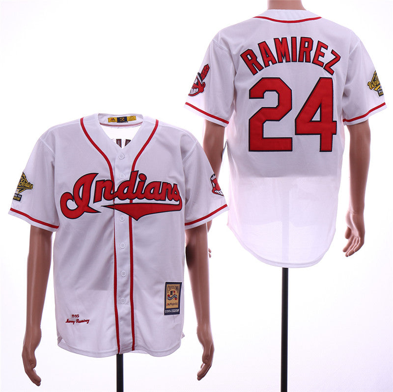 Custom Fan-Made Manny Ramirez Cleveland Guardians #24 White 1995 Baseball Jersey
