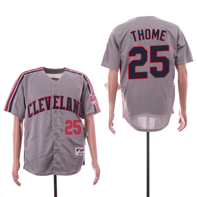 Custom Fan-Made Jim Thome Cleveland Guardians #25 Grey Throwback Turn Back Clock Edition Baseball Jersey