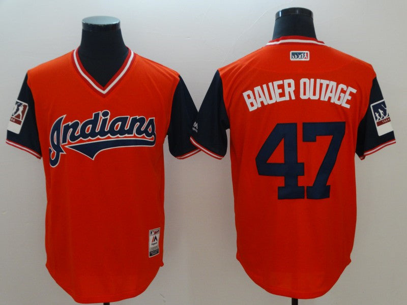 Custom Fan-Made Trevor Bauer Bauer Outage Cleveland Guardians #47 Orange 2018 Baseball Jersey