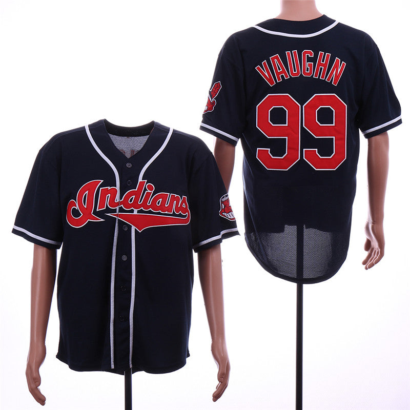 Custom Fan-Made Ricky Vaughn Cleveland Guardians #99 Navy Throwback Baseball Jersey