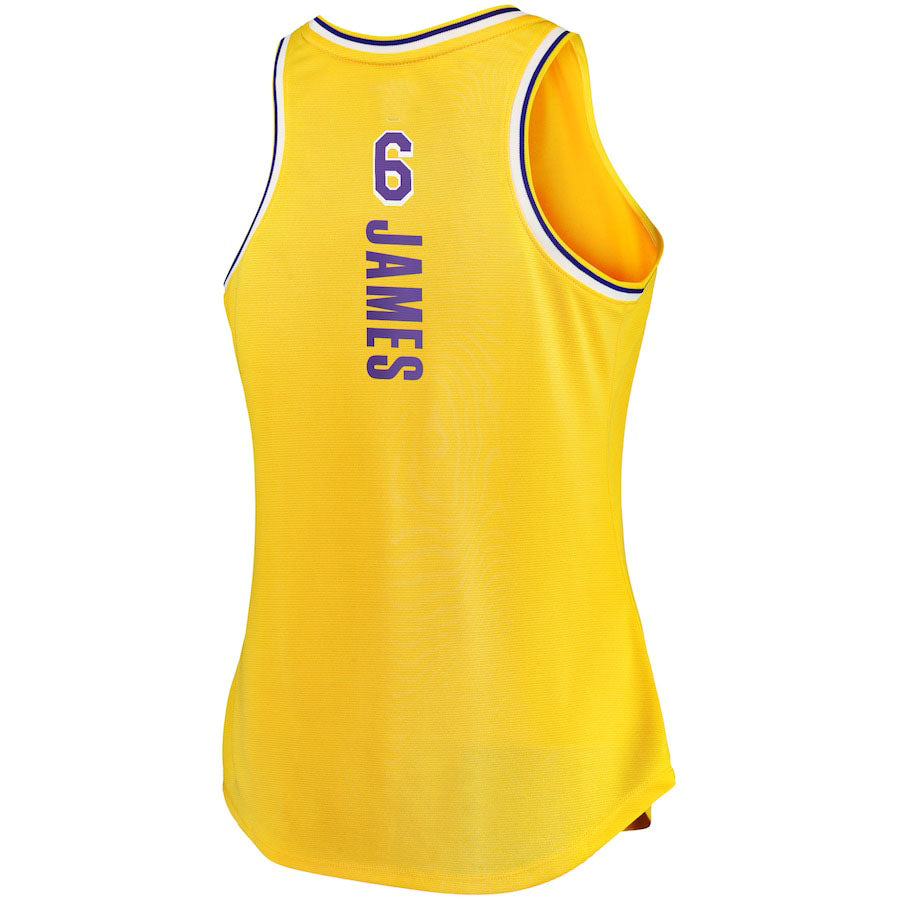 LA.Lakers #6 LeBron James Fanatics Branded Women's 2021-22 Fast Break Tank Jersey Icon Edition Gold Stitched American Basketball Jersey