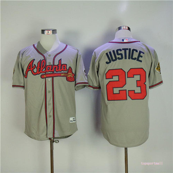 Custom Fan-Made David Justice Atlanta Braves #23 Grey 1955 Throwback Baseball Jersey
