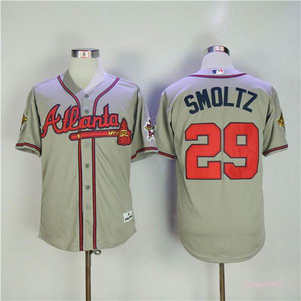 Custom Fan-Made John Smoltz Atlanta Braves #29 Grey 1955 Throwback Baseball Jersey