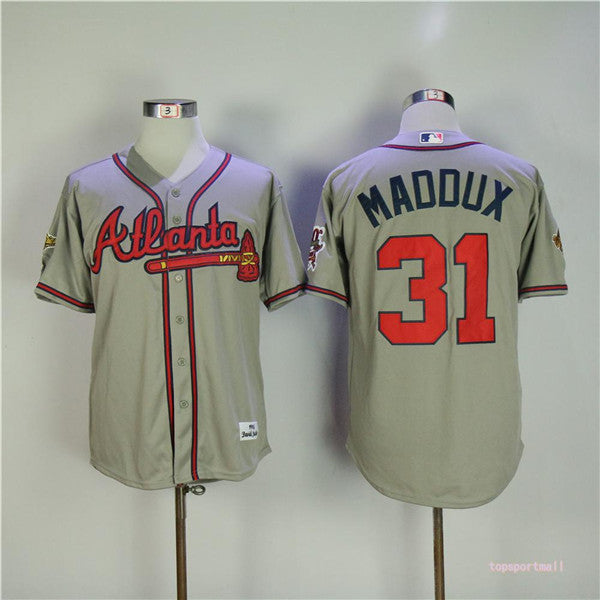 Custom Fan-Made Greg Maddux Atlanta Braves #31 Grey 1955 Throwback Baseball Jersey