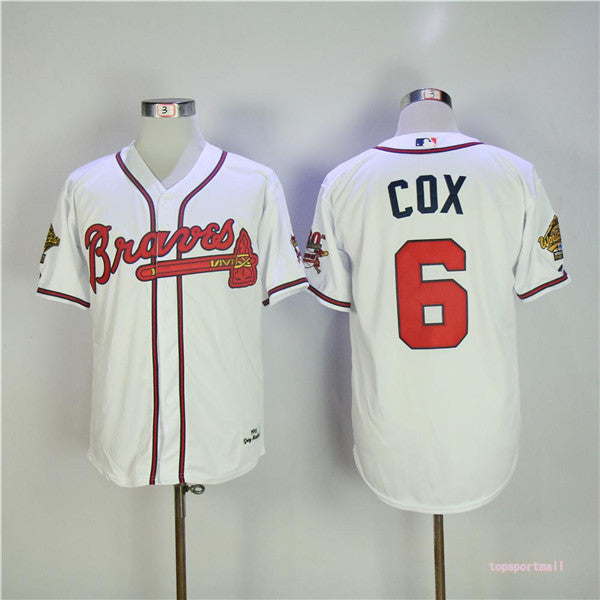 Custom Fan-Made Bobby Cox Atlanta Braves #6 White 1955 Throwback Baseball Jersey