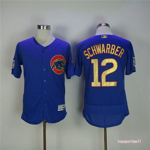 Custom Fan-Made Kyle Schwarber Pinstripe Chicago Cubs #12 Blue Baseball Jersey