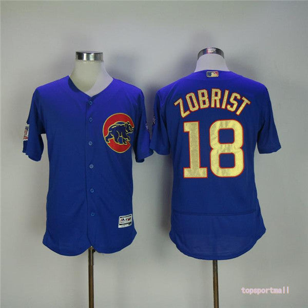 Custom Fan-Made Ben Zobrist Pinstripe Chicago Cubs #18 Blue Baseball Jersey