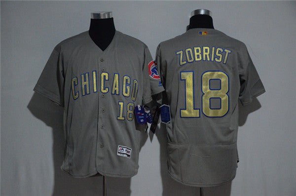 Custom Fan-Made Ben Zobrist Chicago Cubs #18 Grey Baseball Jersey