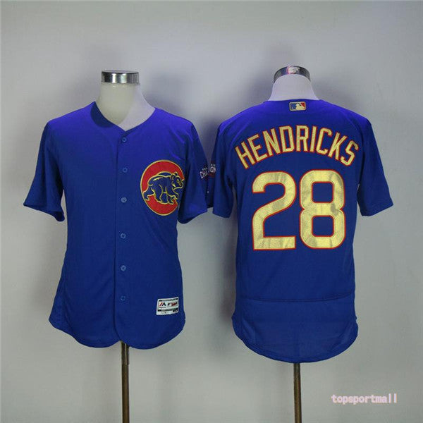 Custom Fan-Made Kyle Hendricks Pinstripe Chicago Cubs #28 Blue Baseball Jersey