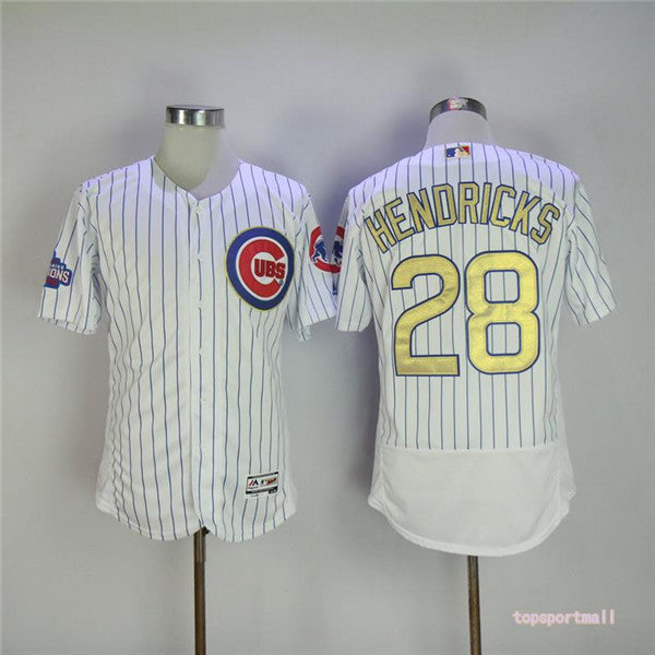 Custom Fan-Made Kyle Hendricks Pinstripe Chicago Cubs #28 White Baseball Jersey