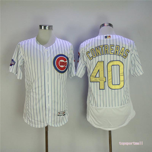 Custom Fan-Made Willson Contreras Pinstripe Chicago Cubs #40 White Baseball Jersey