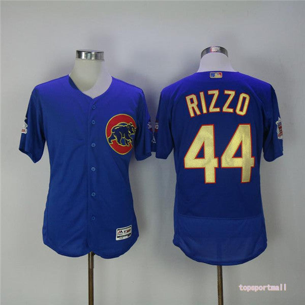 Custom Fan-Made Anthony Rizzo Pinstripe Chicago Cubs #44 Blue Baseball Jersey