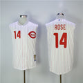 Custom Fan-Made Pete Rose Pinstripe Cincinnati Reds #14 White Baseball Jersey