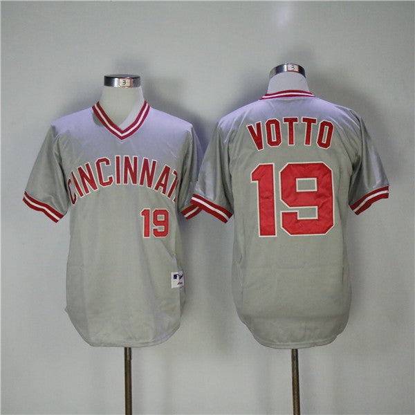 Custom Fan-Made Joey Votto Cincinnati Reds #19 Grey Baseball Jersey