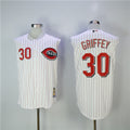 Custom Fan-Made Ken Griffey Jr. Pinstripe Cincinnati Reds #30 White Baseball Jersey