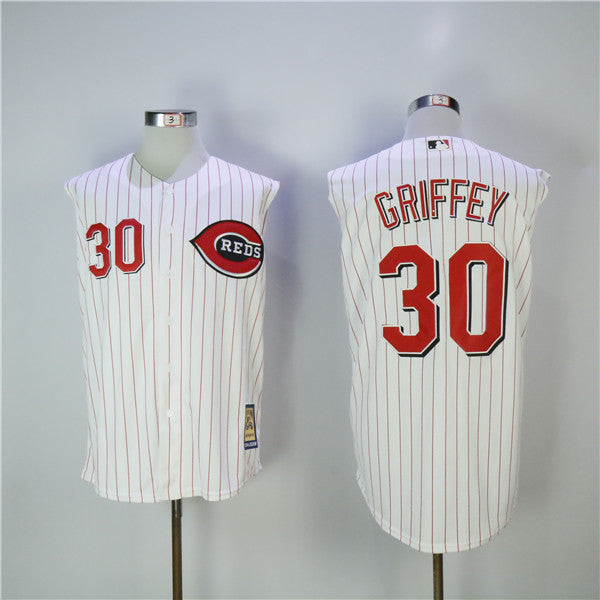 Custom Fan-Made Ken Griffey Jr. Pinstripe Cincinnati Reds #30 White Baseball Jersey