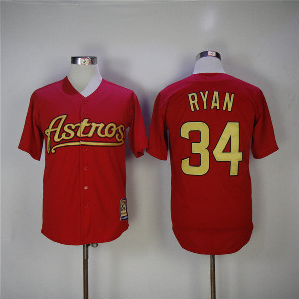 Custom Fan-Made Nolan Ryan Houston Astros #34 Red 2002 Baseball Jersey