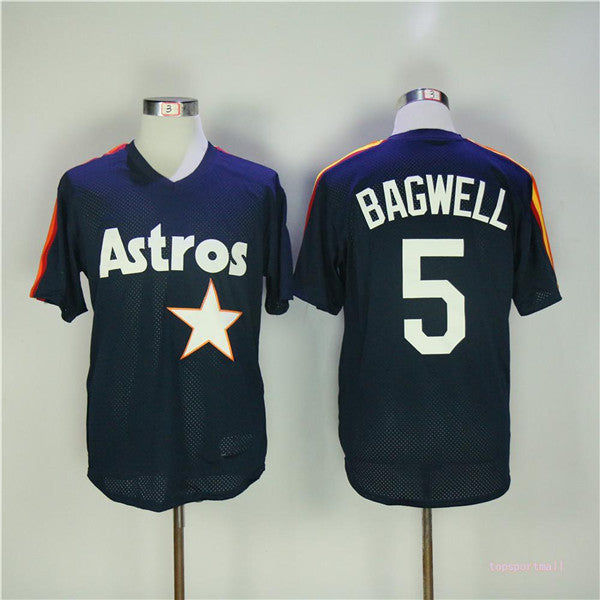 Custom Fan-Made Jeff Bagwell BP Houston Astros #5 Blue Baseball Jersey