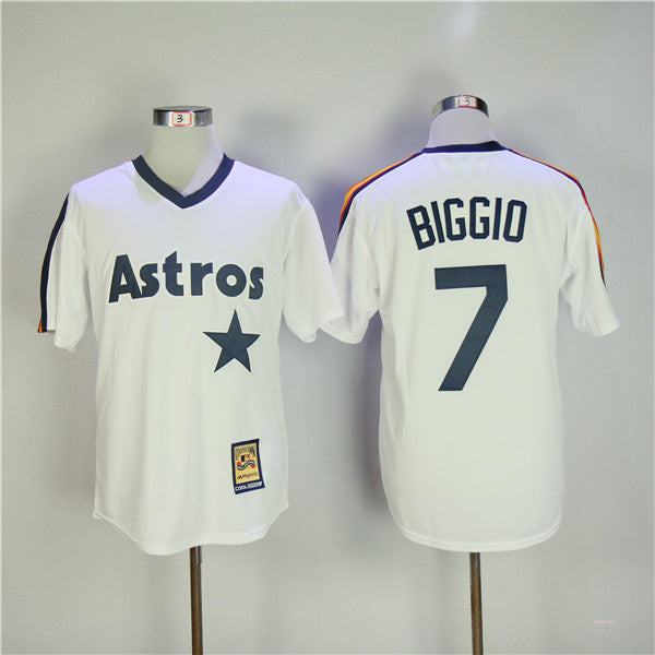 Custom Fan-Made Craig Biggio Houston Astros #7 White Throwback Baseball Jersey