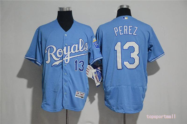 Custom Fan-Made Salvador Perez Kansas City Royals #13 Blue Baseball Jersey