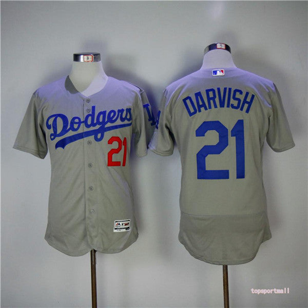 Custom Fan-Made Yu Darvish Los Angeles Dodgers #21 Grey Baseball Jersey