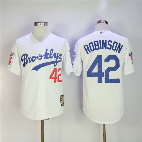 Custom Fan-Made Jackie Robinson Los Angeles Dodgers #42 White Throwback Baseball Jersey