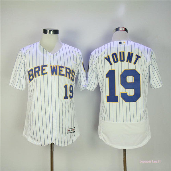 Custom Fan-Made Robin Yount Pinstripe Milwaukee Brewers #19 White Baseball Jersey