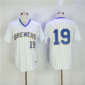 Custom Fan-Made Robin Yount Pinstripe Milwaukee Brewers #19 White Baseball Jersey