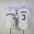 Custom Fan-Made Orlando Arcia Pinstripe Milwaukee Brewers #3 White Baseball Jersey
