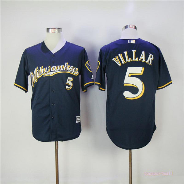 Custom Fan-Made Jonathan Villar Milwaukee Brewers #5 Blue Baseball Jersey