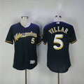 Custom Fan-Made Jonathan Villar Pinstripe Milwaukee Brewers #5 Blue Baseball Jersey