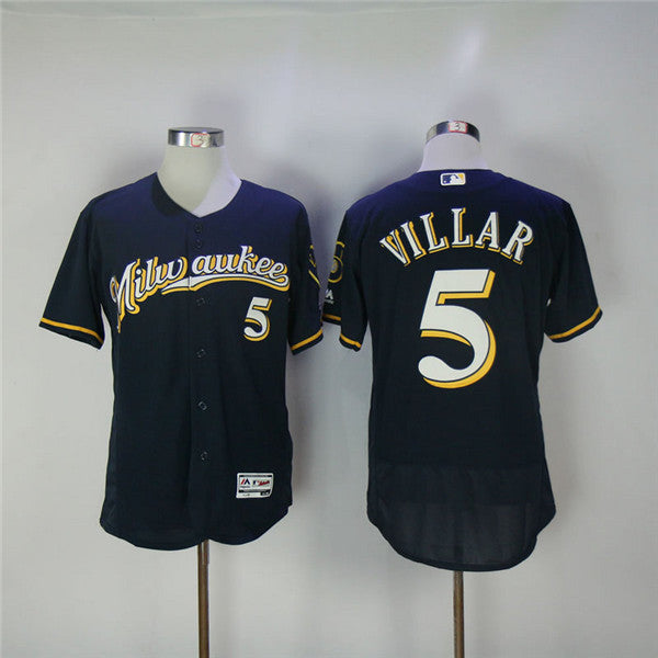 Custom Fan-Made Jonathan Villar Pinstripe Milwaukee Brewers #5 Blue Baseball Jersey