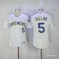 Custom Fan-Made Jonathan Villar Pinstripe Milwaukee Brewers #5 White Baseball Jersey