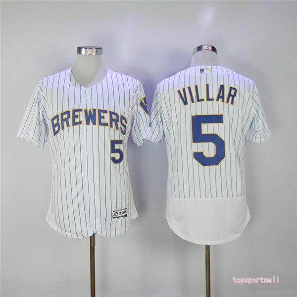 Custom Fan-Made Jonathan Villar Pinstripe Milwaukee Brewers #5 White Baseball Jersey
