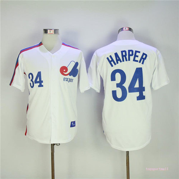 Custom Fan-Made Montreal Bryce Harper Style #34 White Baseball Jersey