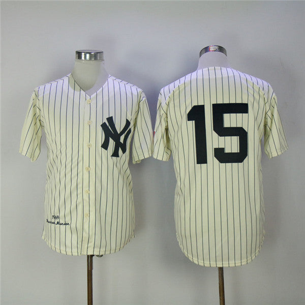 Custom Fan-Made Thurman Munson Biege New York Yankees #15 1951 Throwback Baseball Jersey