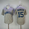 Custom Fan-Made Thurman Munson New York Yankees #15 Grey Throwback Baseball Jersey