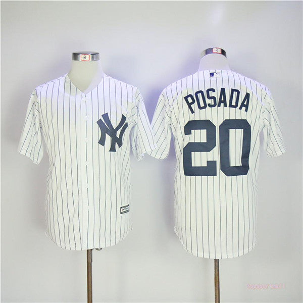 Custom Fan-Made Jorge Posada Pinstripe New York Yankees #20 White Baseball Jersey