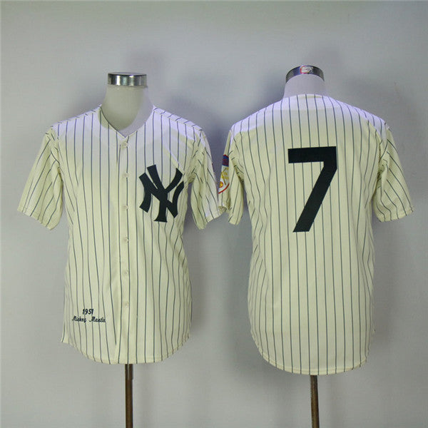 Custom Fan-Made Mickey Mantle Biege New York Yankees #7 1951 Throwback Baseball Jersey