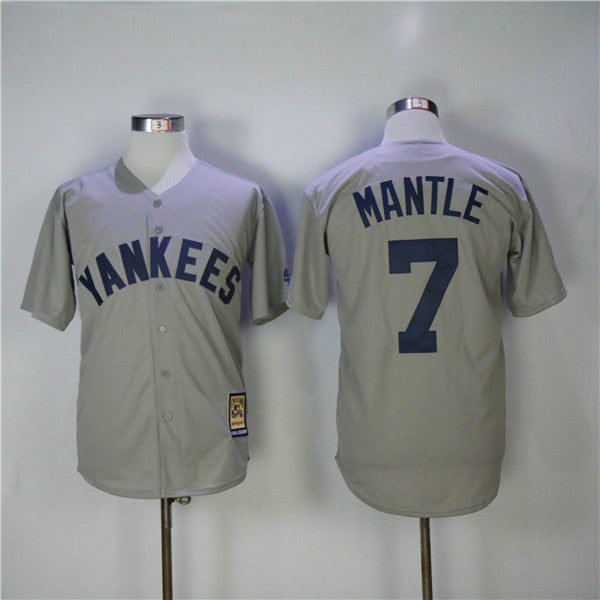 Custom Fan-Made Mickey Mantle New York Yankees #7 Grey Throwback Baseball Jersey