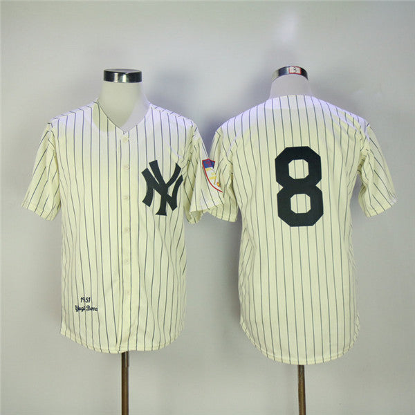Custom Fan-Made Yogi Berra Biege New York Yankees #8 1951 Throwback Baseball Jersey