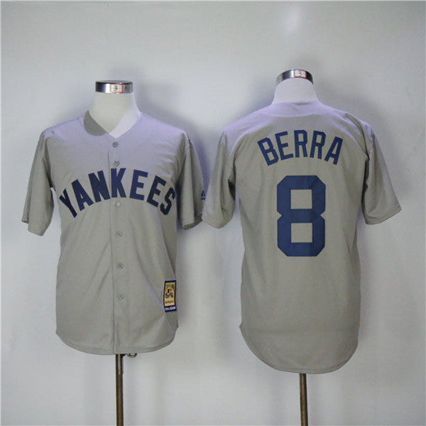 Custom Fan-Made Yogi Berra New York Yankees #8 Grey Throwback Baseball Jersey