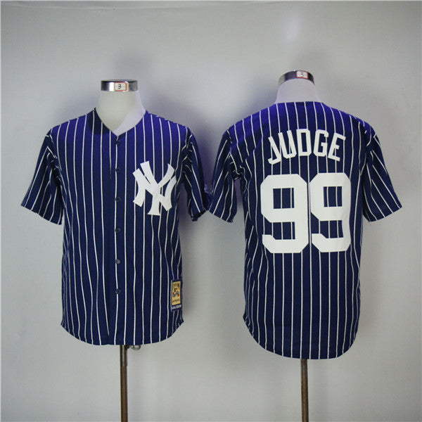 Custom Fan-Made Aaron Judge New York Yankees #99 Blue 1973 Throwback Baseball Jersey