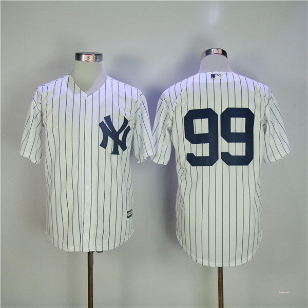 Custom Fan-Made Aaron Judge Pinstripe New York Yankees #99 White Baseball Jersey