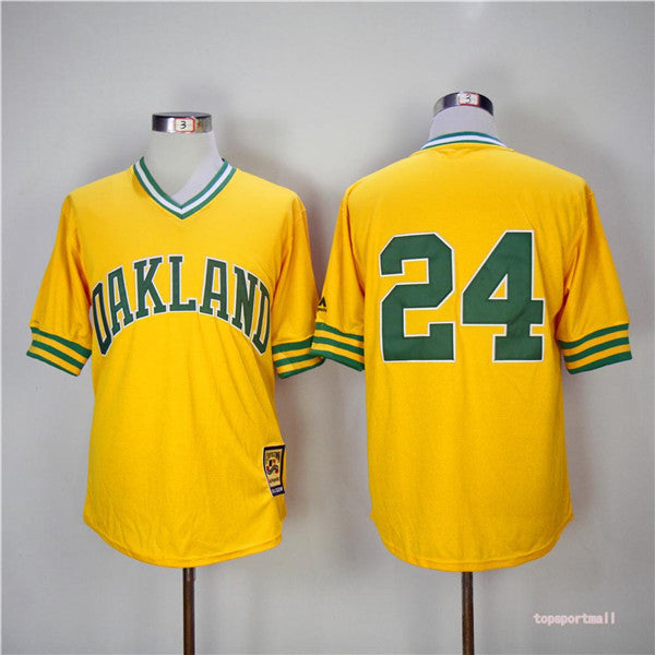 Custom Fan-Made Rickey Henderson Oakland Athletics #24 Yellow 1981 Throwback Baseball Jersey