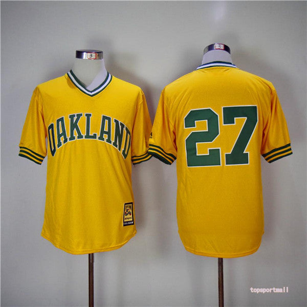 Custom Fan-Made Catfish Hunter Oakland Athletics #27 Yellow 1981 Throwback Baseball Jersey