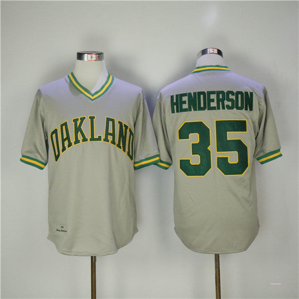 Custom Fan-Made Rickey Henderson Oakland Athletics #35 Grey Throwback Baseball Jersey