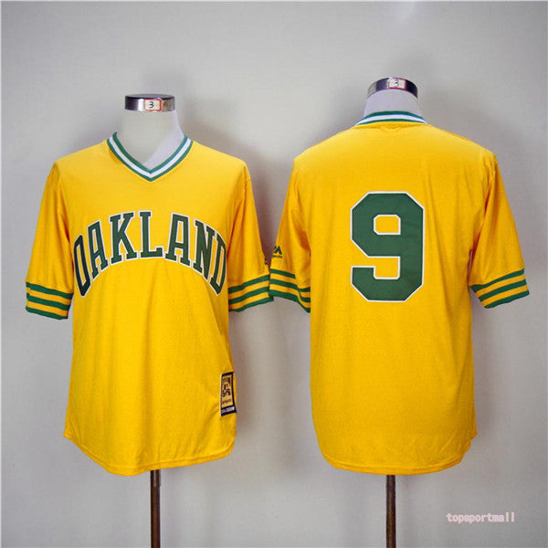Custom Fan-Made Reggie Jackson Oakland Athletics #9 Yellow 1981 Throwback Baseball Jersey